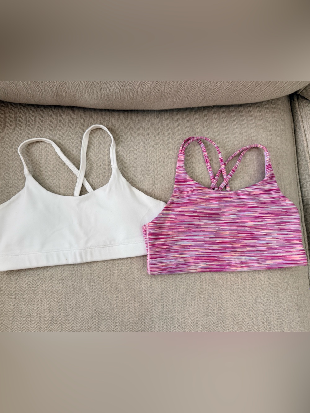 Athleta Girls Pink Space-Dye & White Double-Strap Sports Bras
